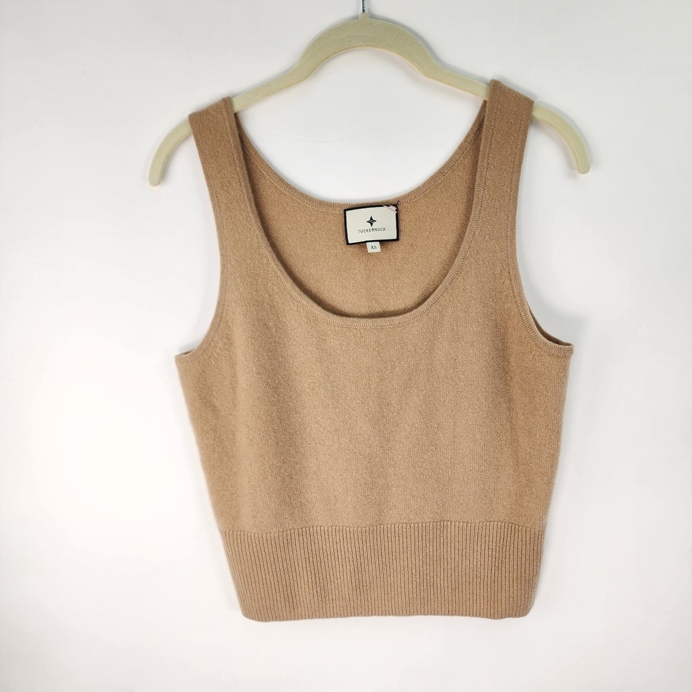 Tuckernuck Sweater Tank Women's XS Cashmere Camel Brown Ribbed Hem Scoop Neck